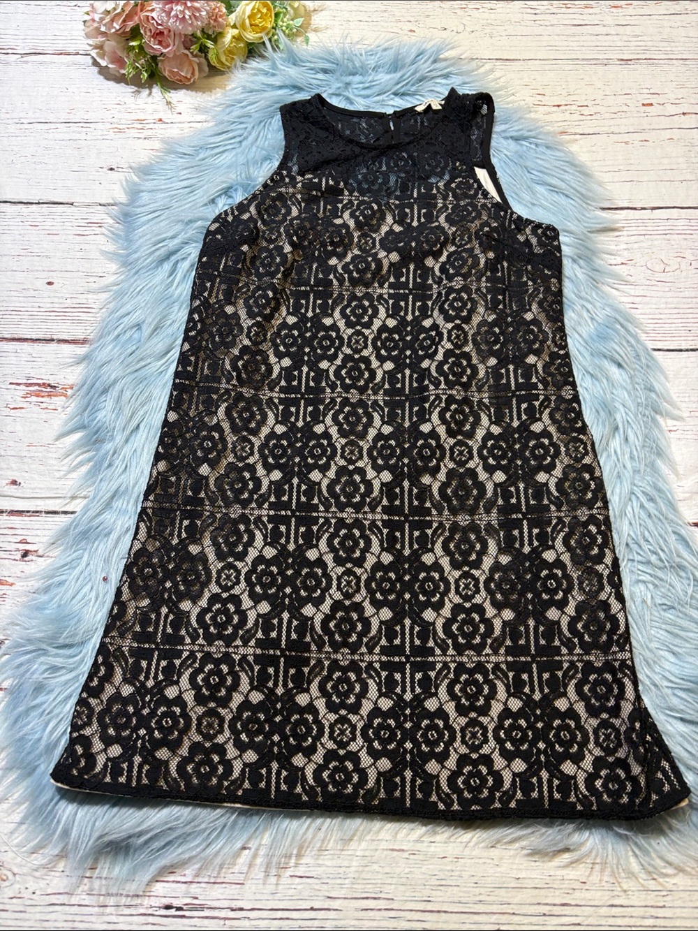 bleuh ciel Black Lace Overlay Dress with Cream Underlay sz XS
